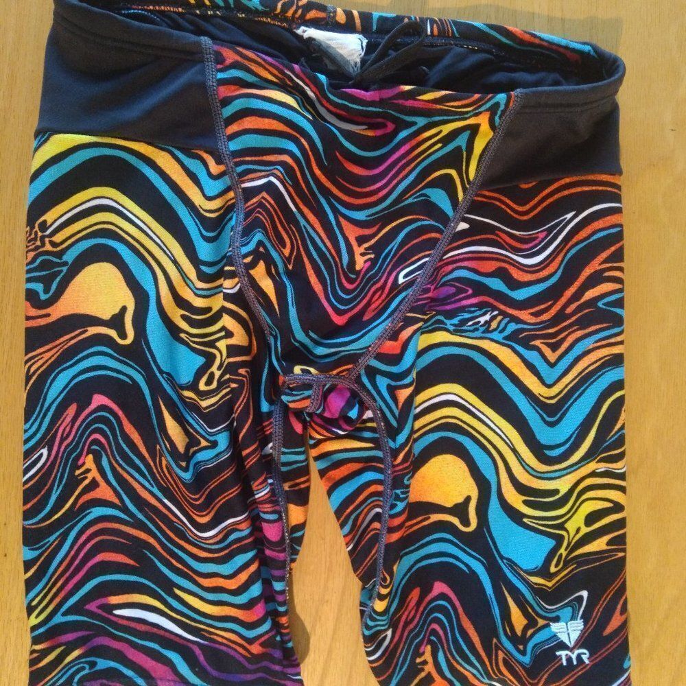 Vintage Tyr Psychedelic Swirl Spandex Workout Shorts Athletic